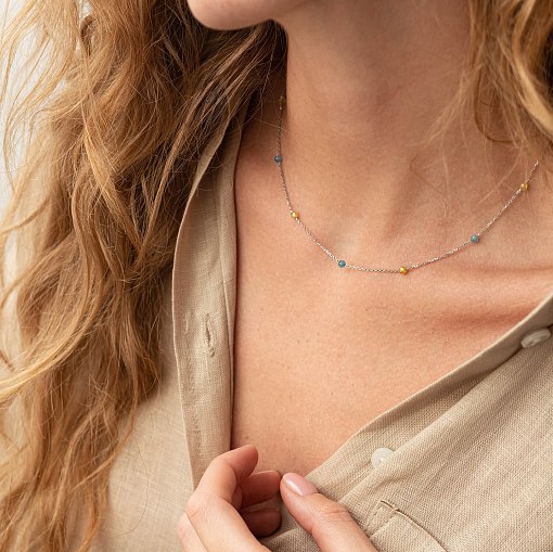 Колье "Вільна" в белом золоте (голубые и желтые фианиты) кол02292 2