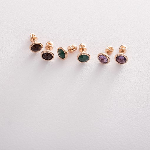 Серьги - пусеты Точечки в красном золоте аметист с06323 7