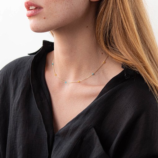 Колье "Вільна" в желтом золоте (голубые и желтые фианиты) кол02246 2