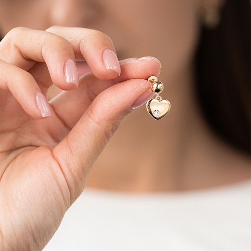 Золотые серьги - пусеты "Сердечки" с фианитами с07011 5