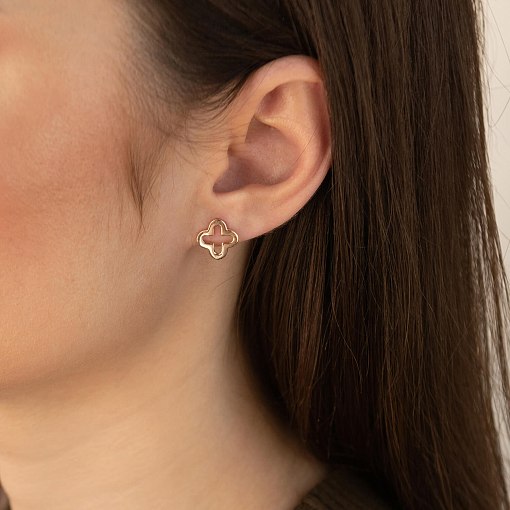 Серьги - пусеты "Клевер" (красное золото) с06965 2