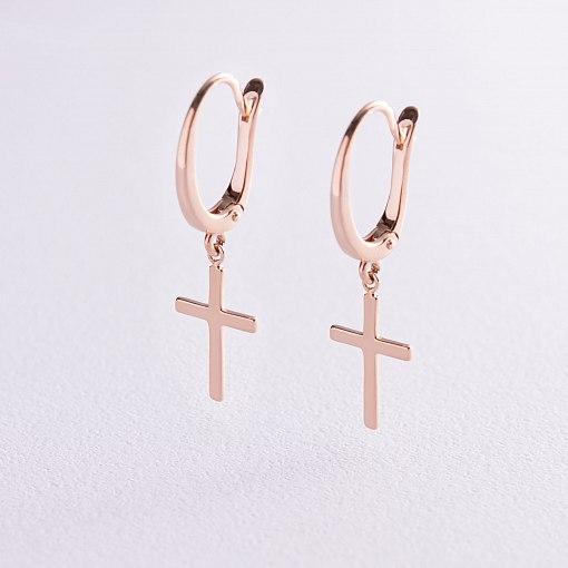 Золотые серьги "Крестики" с07005