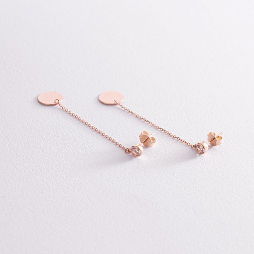 Золотые серьги "Монетки на цепочке" с фианитами с07867 4