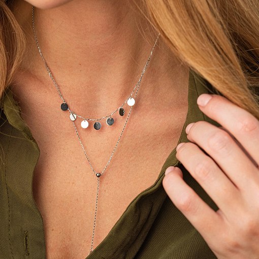 Двойное колье - галстук "Монетки" в белом золоте кол02283 4