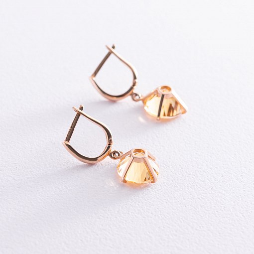 Золотые серьги "Влечение" с цитрином с05297 9