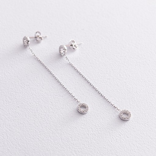 Серьги - пусеты "Кружочки" в белом золоте (фианиты) с07278