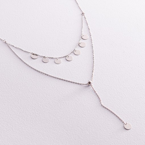 Двойное колье - галстук "Монетки" в белом золоте кол02283