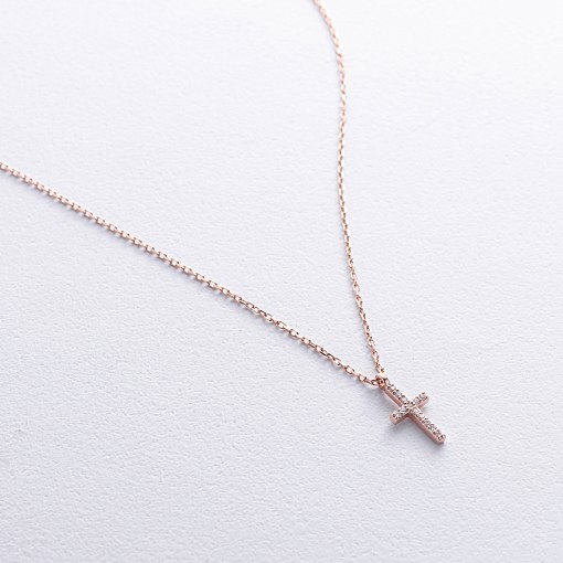 Колье "Крестик" в красном золоте (бриллианты) колб0133м 3