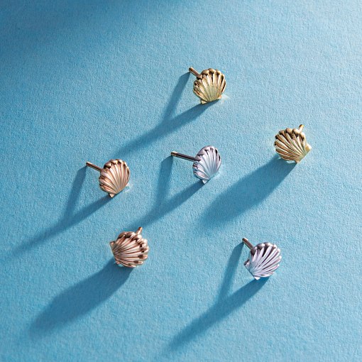Серьги - пусеты "Ракушки" в желтом золоте с08464 6