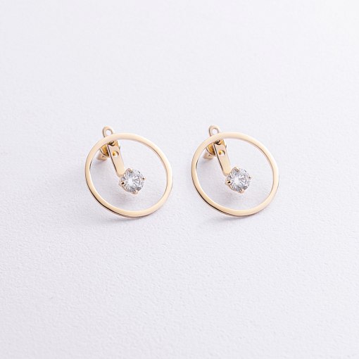 Серьги - джекеты "Greys" в желтом золоте (фианиты) с09069 2