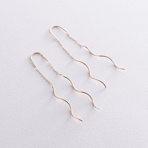 Серьги - протяжки "Завиток" из желтого золота с07200