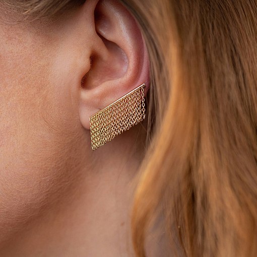 Серьги - клаймберы "Камилла" с цепочками (желтое золото) с08184 5