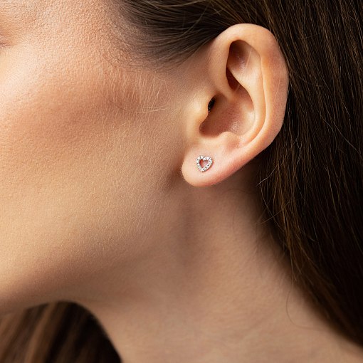 Золотые серьги - пусеты "Сердечки" с бриллиантами сб0673ca 4