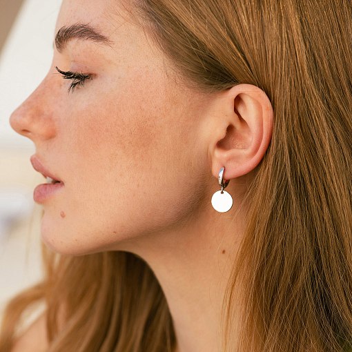 Серьги с монетками в белом золоте с06754 2