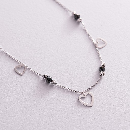 Золотой браслет "Сердечки" (фианиты) на ногу б04900 4