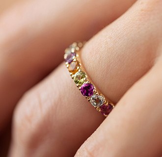 Золотое кольцо с дорожкой разноцветных камней к07617 №7