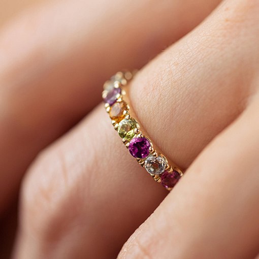 Золотое кольцо с дорожкой разноцветных камней к07617 7