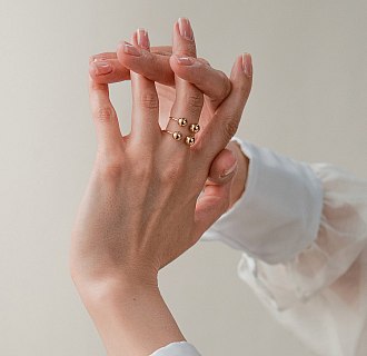 Двойное кольцо "Шарики" в желтом золоте к08292 №3