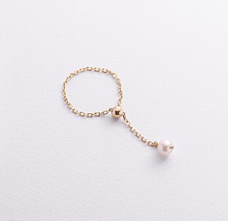 Кольцо "Жемчужина на цепочке" в желтом золоте к08346