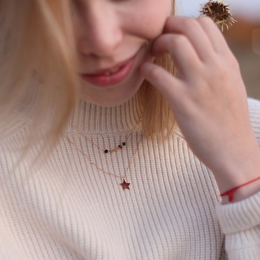 Двойное золотое колье "Звездочка" с черными фианитами кол01525 6