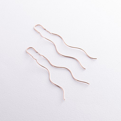 Серьги - протяжки "Завиток" из красного золота с00945