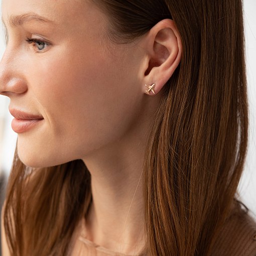 Cерьги - пусеты "Самолет" (красное золото) с09181 4