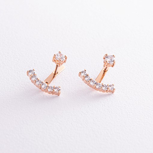 Серьги - джекеты в красном золоте (фианиты) с04110 6