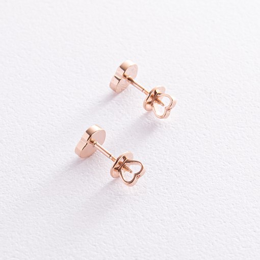 Золотые серьги - пусеты "Сердечки" с перламутром с08216 5