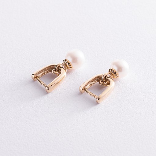 Золотые серьги с жемчугом с06940 4