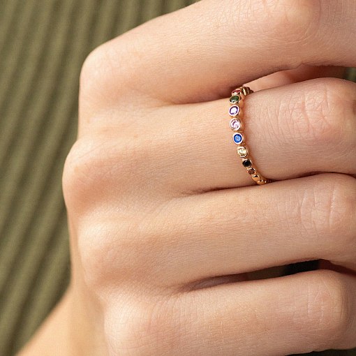 Каблучка з різнокольоровими фіанітами (червоне золото) к07133 6