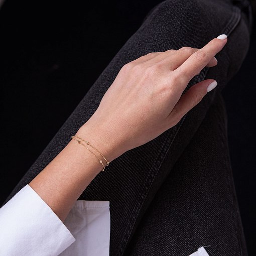 Двойной браслет "Шарики" в желтом золоте б04733 4