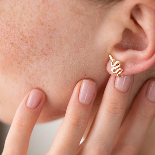 Серьги - пусеты "Змеи" в желтом золоте с07975 6