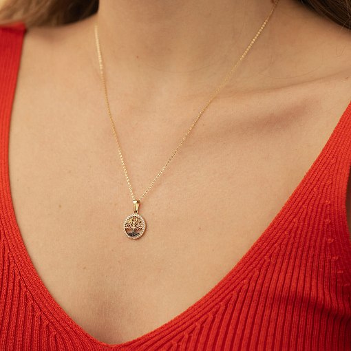 Кулон "Древо жизни" с фианитами (желтое золото) п03821 2