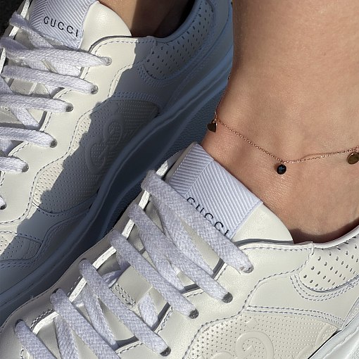 Золотой браслет "Сердечки и монетка" на ногу (черные фианиты) б04794 6