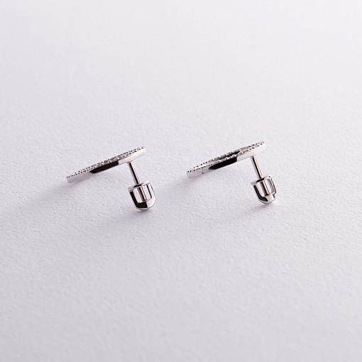 Серьги - пусеты "Круговорот" с фианитами 1.6 см (белое золото) с08283 6