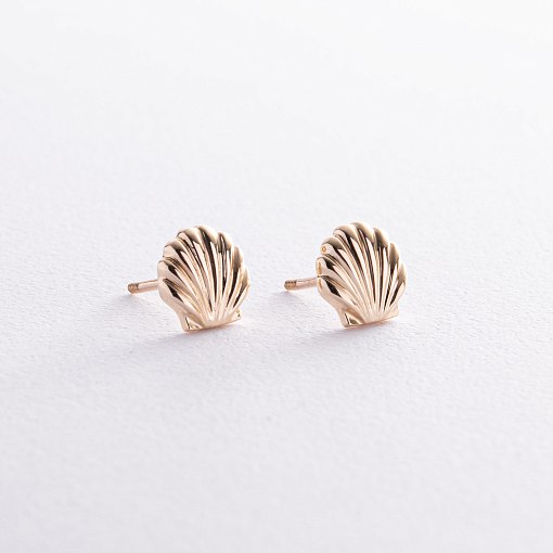 Серьги - пусеты "Ракушки" в желтом золоте с08464