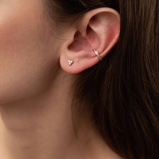 Серьга каффа в желтом золоте с фианитами с06359 5