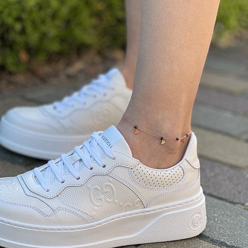 Золотой браслет "Сердечки" на ногу (фианиты) б04882 4