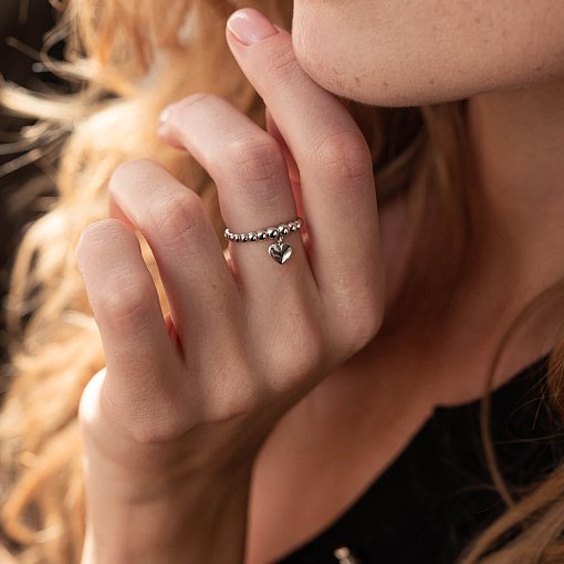 Шариковое кольцо "Сердечко" в белом золоте к07101 6