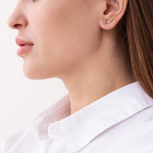 Золотая моносерьга "Love" с фианитом с07479 2