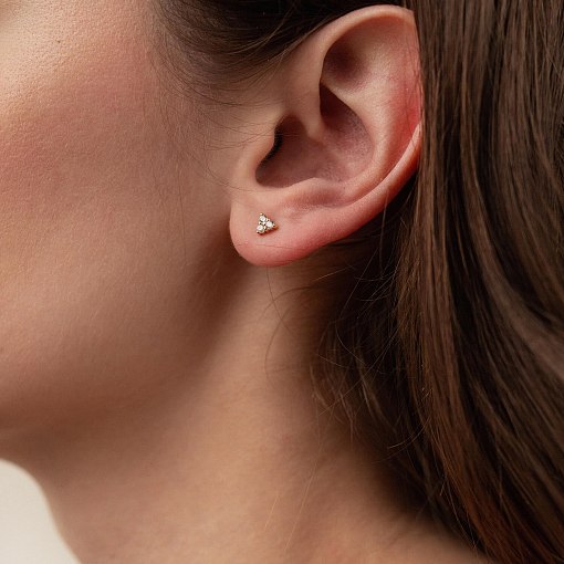 Золотые серьги - пусеты "Треугольники" с фианитами с07700 6