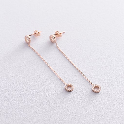 Серьги - пусеты "Кружочки" в красном золоте (фианиты) с07270 5