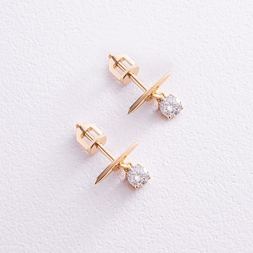 Серьги - пусеты "Эстер" в желтом золоте (фианиты) с07933 3