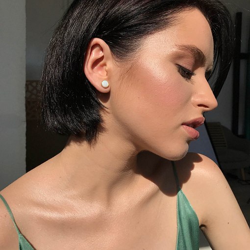 Золотые серьги-пусеты "Сияние" (синт. опал) 9 мм с07746 11