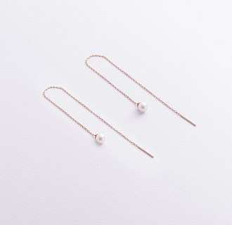 Серьги - протяжки с жемчугом (красное золото) с09072 №2