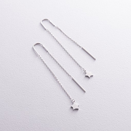 Серьги - протяжки "Звездочки" в белом золоте с05283
