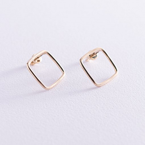 Серьги - пусеты "Ромбы" в желтом золоте с06990 3