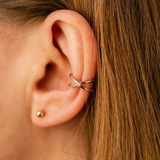 Серьга - каффа с фианитом (красное золото) с08554 2