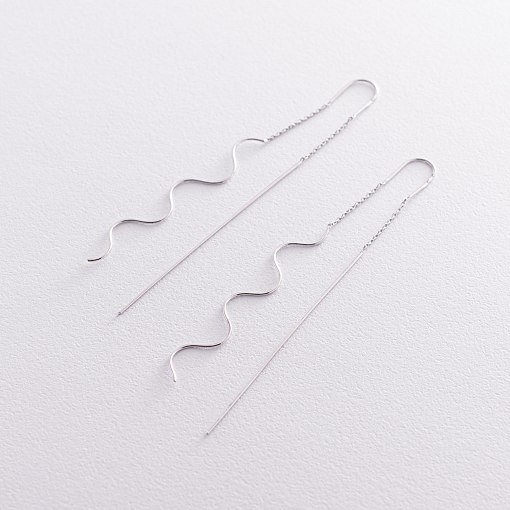 Серьги - протяжки "Милли" в белом золоте с07381