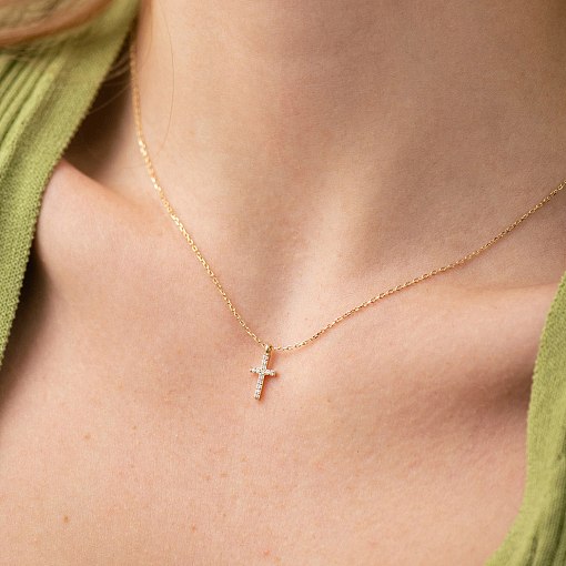 Колье "Крестик" в желтом золоте (бриллианты) колб0132м 4